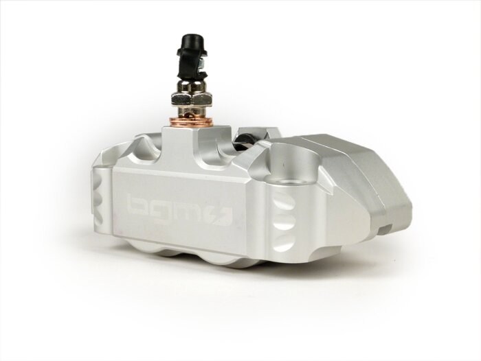 Brzdy - Přední brzdový třmen BGM PRO 4-pístkový, radiální uchycení (nutný adaptér) stříbrný pro Vespa PX Disc, LML Star, Stella, Grimeca NT classic Vespa PX,