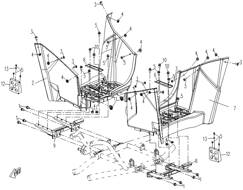 Podvozek tlumiče - Levá stupačka pro Cfmoto Gladiator X5, X6 OEM 9050-040007