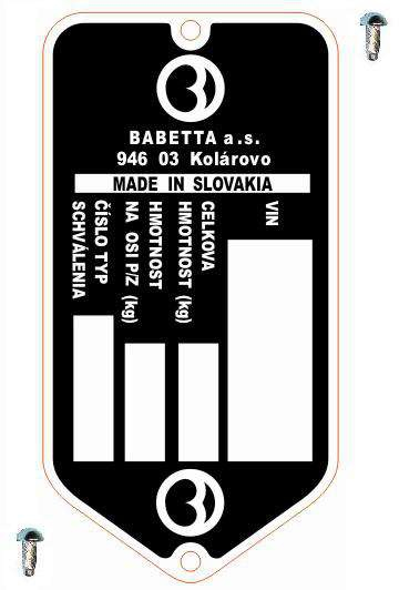 Podvozek tlumiče - Výrobní štítek s nýty BABETTA