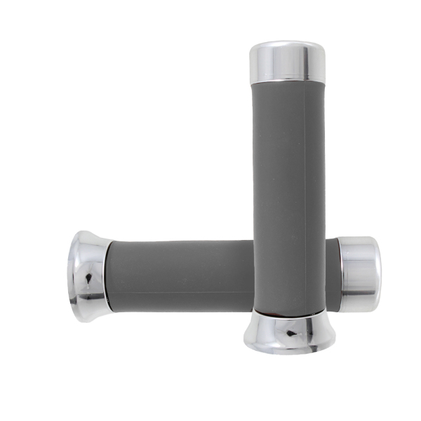 Zrcátka páčky řídítka - Pár šedých rukojetí s chromovanými koncovkami RMS Classic pro Piaggio Vespa PX