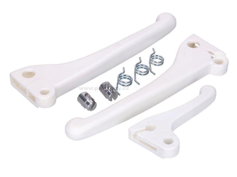 Zrcátka páčky řídítka - Sada páček bílá s pružinami a niplemi pro mopedy Piaggio Ciao, SI, Garelli