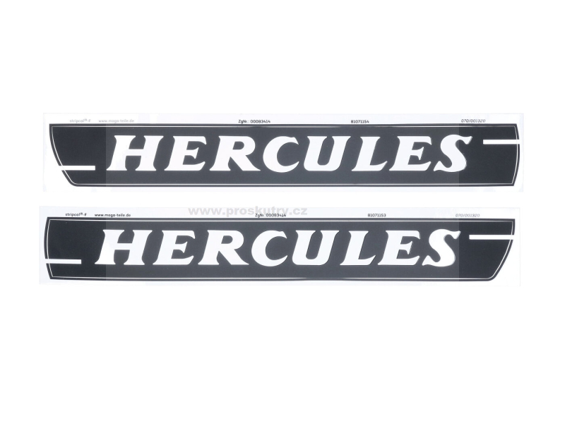Příslušenství a nářadí - Sada samolepek na nádrž 270x34mm, 2 kusy, pro Hercules HR 1, Hobby Rider, matně černá s bílým písmem