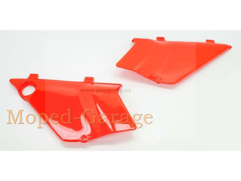 Podvozek tlumiče - Boční kryt červený plastový 2dílný pro Honda, MT 50, 80