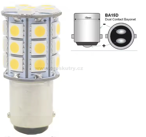 Elektro díly - Žárovka bílá LED BA15D 18-SMD 12/24V