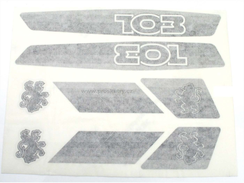 Podvozek tlumiče - Sada 8 šedých samolepek pro moped Peugeot 103