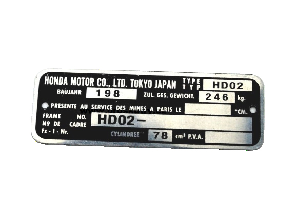 Podvozek tlumiče - Typový štítek pro Honda MT 80