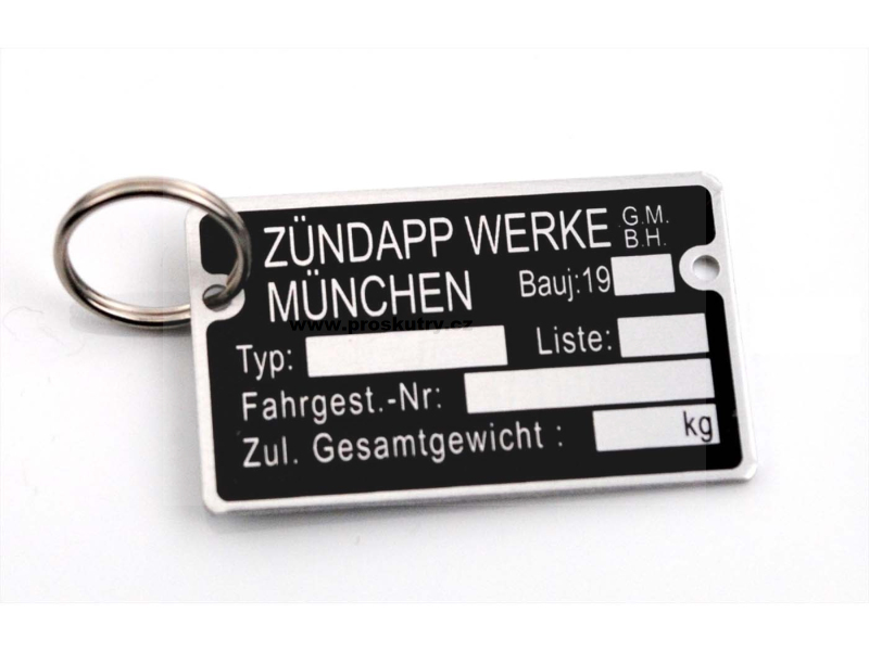 Příslušenství a nářadí - Klíčenka MOGA, plech, 40x24mm, tloušťka 1mm, pro Zündapp