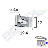 Plechová matka průměr díry 3,6 mm rozměr 12x19,4 mm  25 kusů