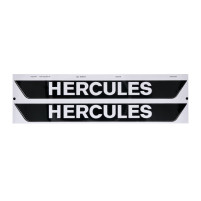 Samolepka nádrže MOGA 2 kusy široká 327 mm vysoká 38 mm lesklá černá s bílým nápisem pro Hercules M 3, M 4, M 5, Prima, Optima