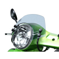 Čelní sklo s černými držáky Moto Nostra š=340mm, v=105mm Vespa GT, GTL, GTS, GTS Super 125-300ccm průhledně šedá