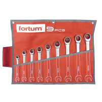 Klíče ráčnové očkoploché, sada 9ks FORTUM, 8-19mm
