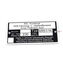 Typový štítek 73,80 mm 37,09 mm 0,7 mm pro Simson Schwalbe KR51/1K