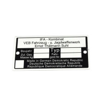 Typový štítek 73x37x0,7 mm pro Simson KR51/1, KR51/2, S50, S51, S70, SR50, SR80, SR4-2, SR4-3, SR4-4
