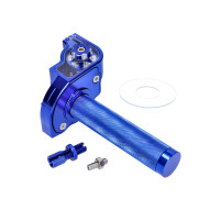 Rukojeť plynu krátký zdvih modrá CNC pro 22mm řídítka pro moped, skútr