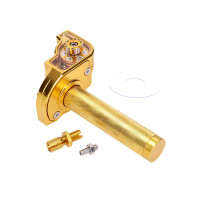 Rukojeť plynu krátký zdvih žlutá CNC pro 22mm řídítka pro moped, skútr