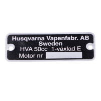 Typový štítek HVA 50x18mm pro Husqvarna 50cc 1rychlostní