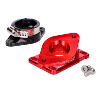 CNC hliníková příruba sacího potrubí VOCA pro PWK 21–28 mm – červená, pro Minarelli AM6 a Derbi
