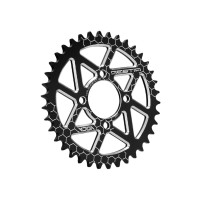 Rozeta VOCA CNC – 38 zubů, pro řetěz 420, černá/modrá (Yamaha DT 50 / FS1 / RD50)