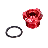 Plnicí zátka oleje VOCA V2 CNC červená pro Derbi EBE, EBS, D50B