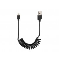 USB spirálový kabel / nabíjecí kabel Apple 8kolíkový 100cm černý
