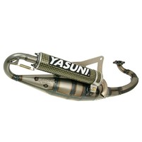 Výfuk Yasuni Scooter R yellow carbon E-marked pro Peugeot horizontální, Derbi